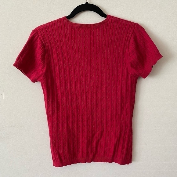 August Silk Sweater Knit Red Circle Neck Short Sleeve Tee Shirt Office/Formal - Picture 2 of 3